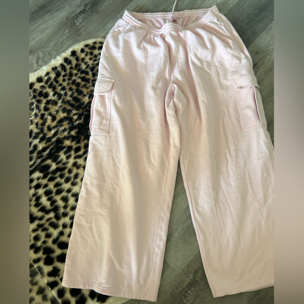 SKIMS wide leg pink cargo sweatpants